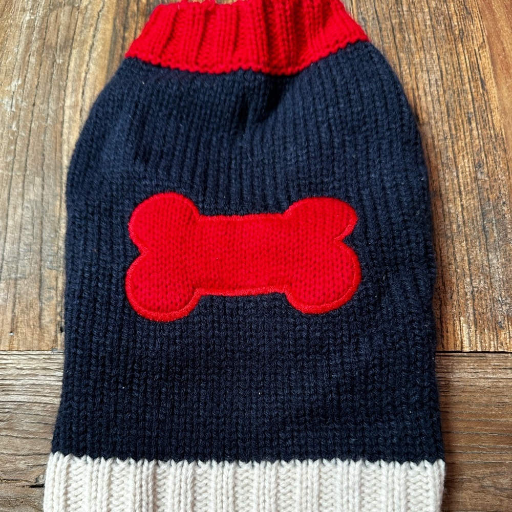 Cozy Knit Dog Sweater with Red Bone Accent